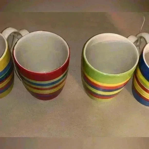 Brylane Home Kitchen Santa Fe Ceramic Coffee Mug Striped Stoneware Set of 4 - Picture 2 of 6